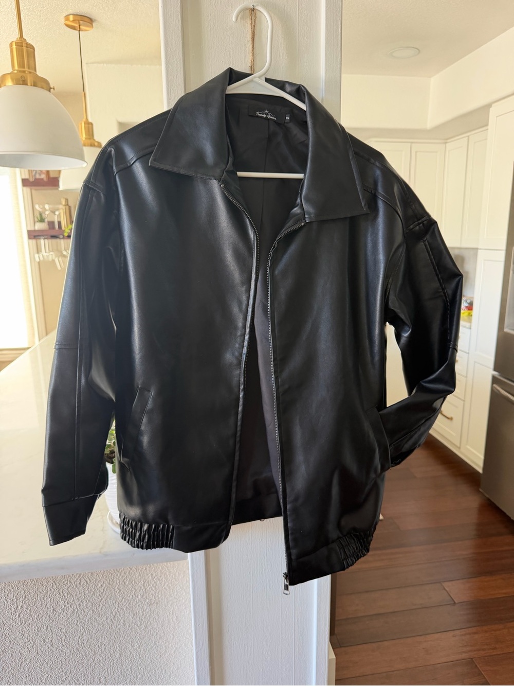 Universal Black Faux Leather Bomber Jacket